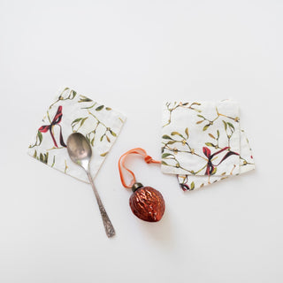 Mistletoe Linen Coasters Set of 4 - Linen Tales USA 