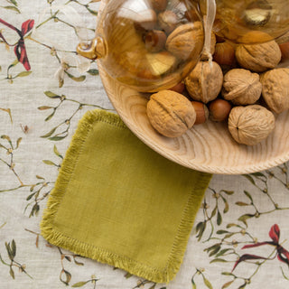 Moss Green Coasters with Fringe Set 3