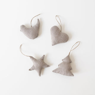 Natural Linen Christmas Tree Decorations Set of 4 - Linen Tales USA 3
