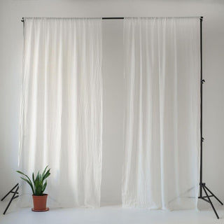 Optical White Linen Daytime Tunnel Top Curtain Set of 2 - Linen Tales 