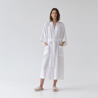Optical White Linen Summer Bathrobe - Linen Tales 4
