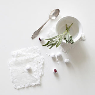 White Linen Coasters with Fringes Set of 4 - Linen Tales 